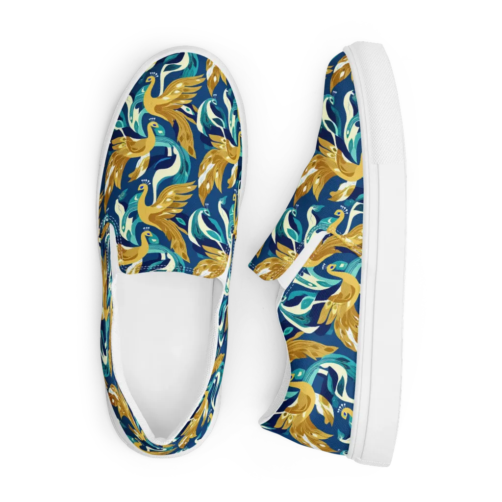 Gilded Peacock Tide on Men's Slip-On Canvas Shoes — Front