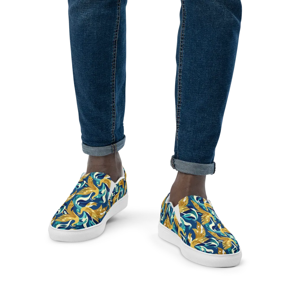 Gilded Peacock Tide on Men's Slip-On Canvas Shoes — Front
