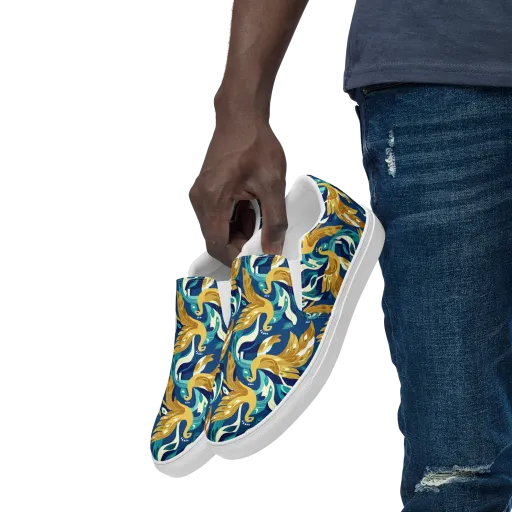 Gilded Peacock Tide on a Men's Slip-On Canvas Shoes