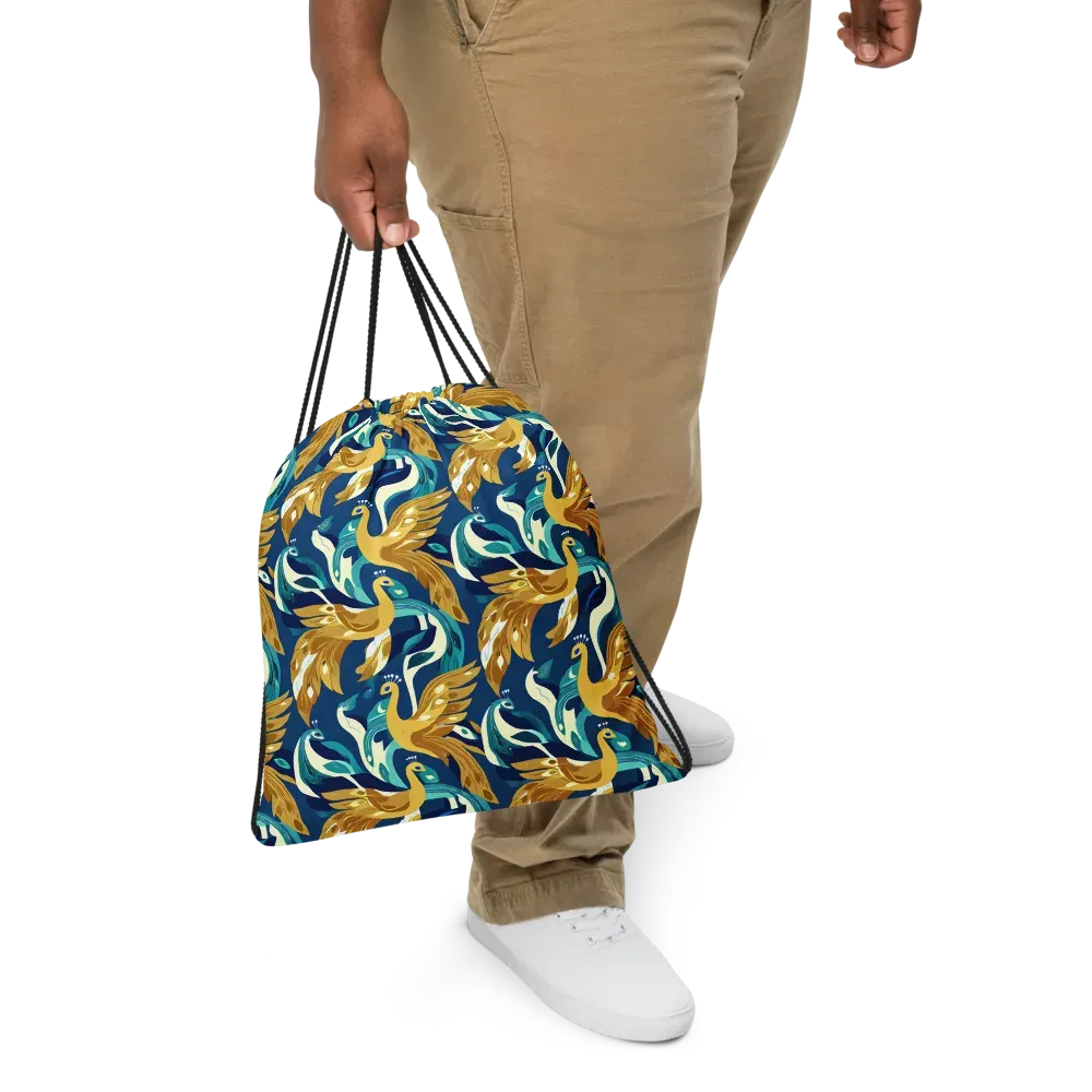Gilded Peacock Tide on Drawstring Bag — Front