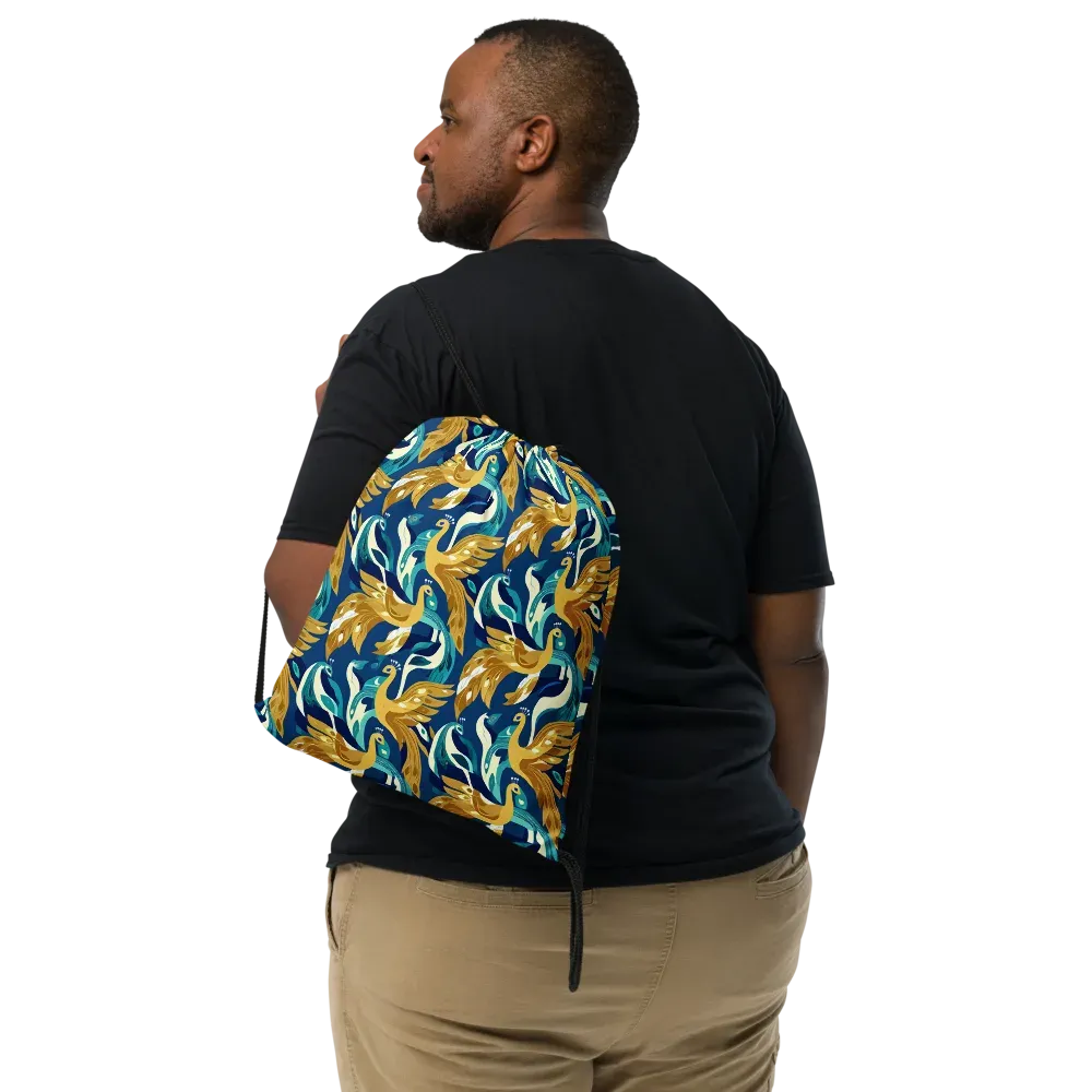 Gilded Peacock Tide on Drawstring Bag — Front