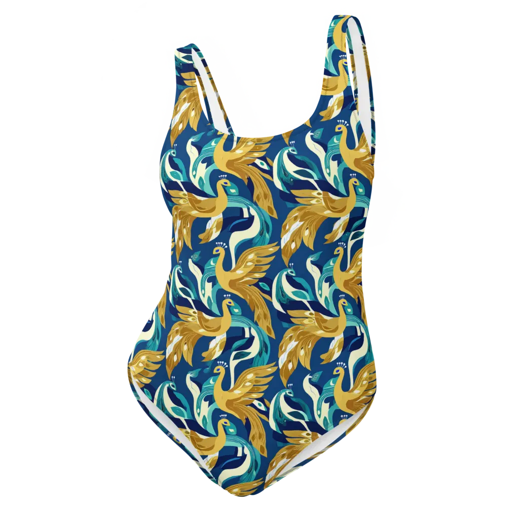 Gilded Peacock Tide on One-Piece Swimsuit — Front