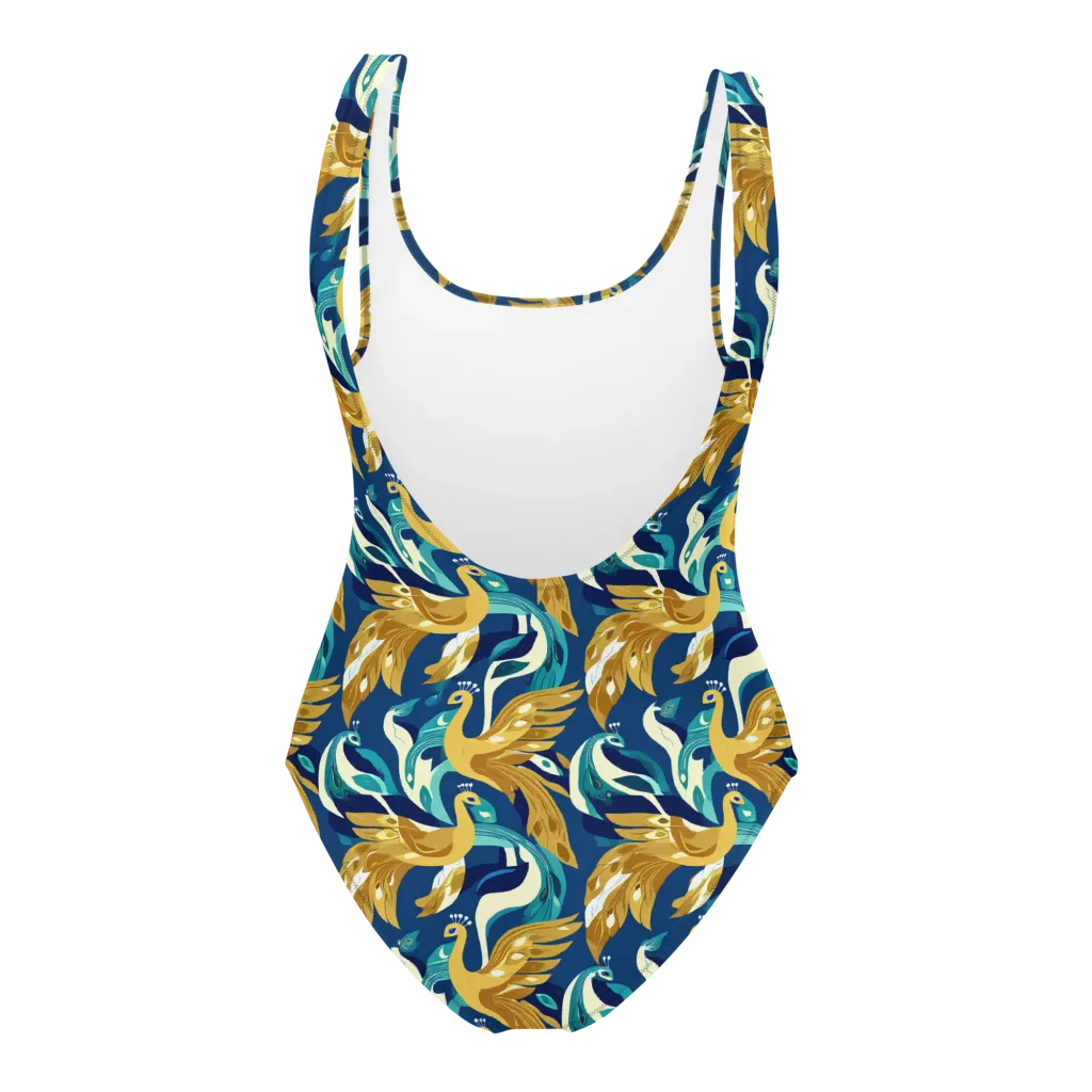 Gilded Peacock Tide on One-Piece Swimsuit — Back