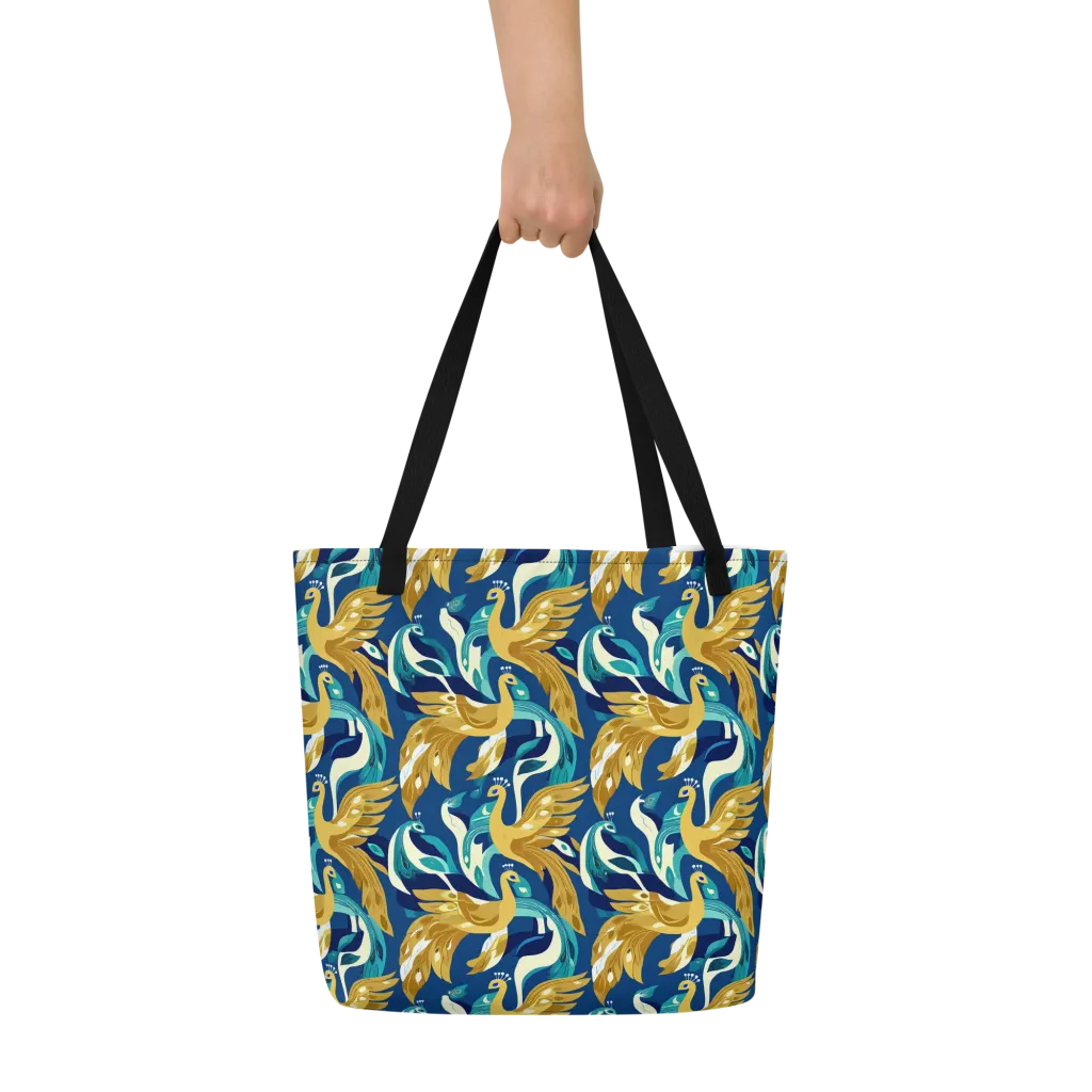 Gilded Peacock Tide on Large Tote Bag W/ Pocket — Front