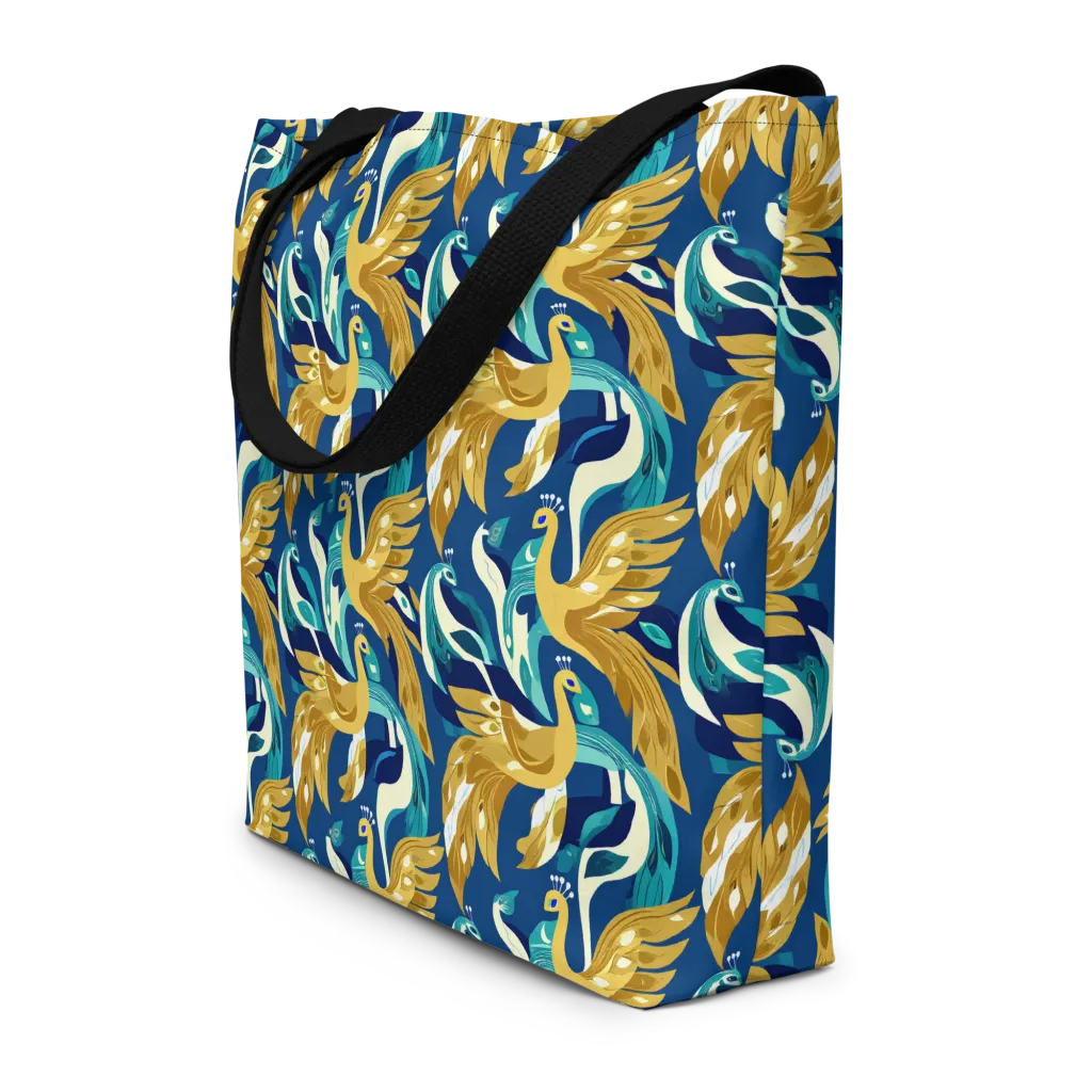 Gilded Peacock Tide on Large Tote Bag W/ Pocket — Front