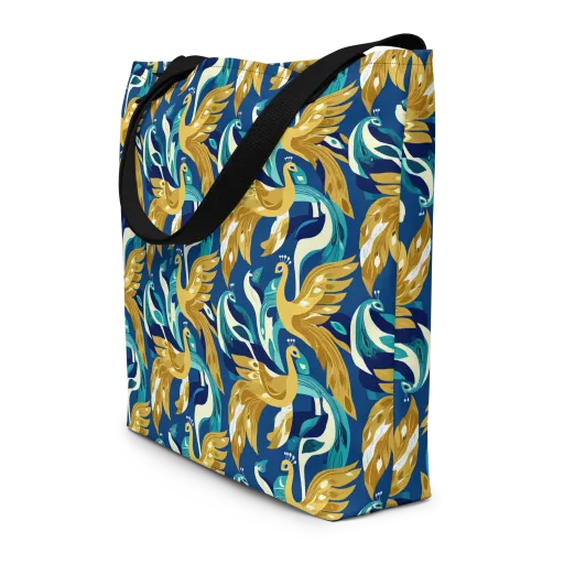 Gilded Peacock Tide on a Large Tote Bag W/ Pocket