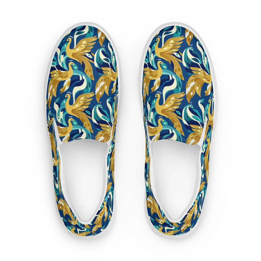 Gilded Peacock Tide on Women's Slip-On Canvas Shoes — Front