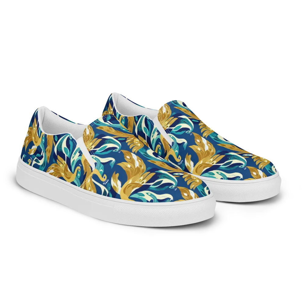 Gilded Peacock Tide on Women's Slip-On Canvas Shoes — Right Front