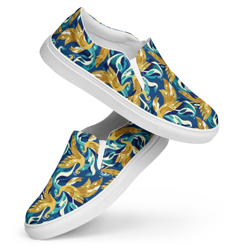 Gilded Peacock Tide on Women's Slip-On Canvas Shoes — Front