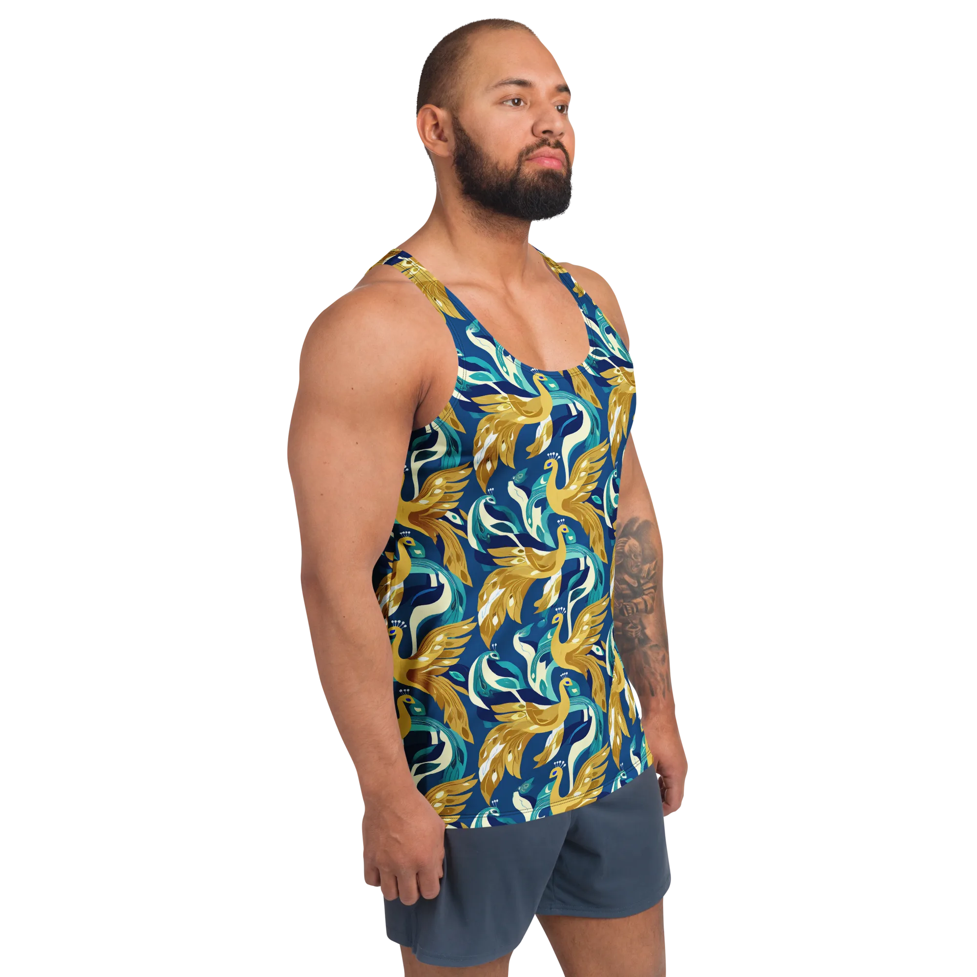Gilded Peacock Tide on Men's Tank Top — Right Front