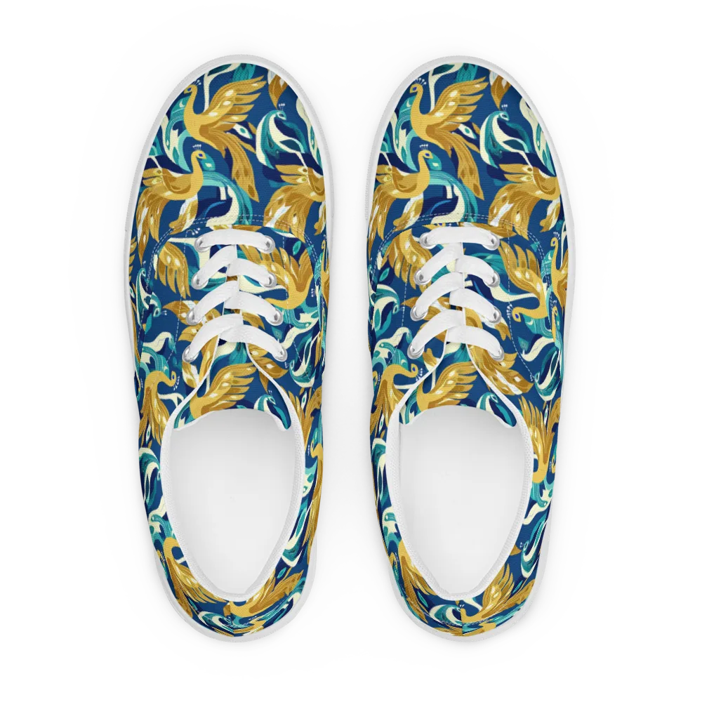Gilded Peacock Tide on Men's Lace-Up Canvas Shoes — Front