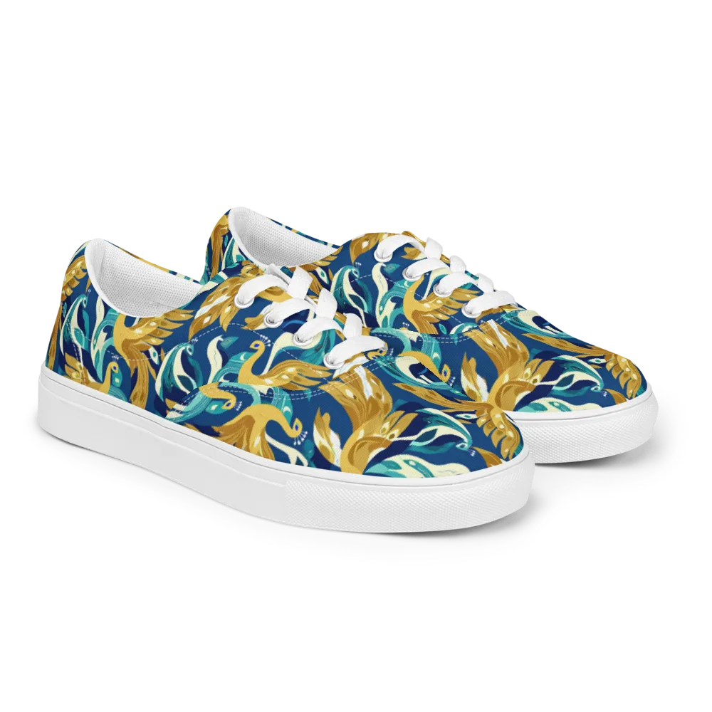 Gilded Peacock Tide on Men's Lace-Up Canvas Shoes — Right Front
