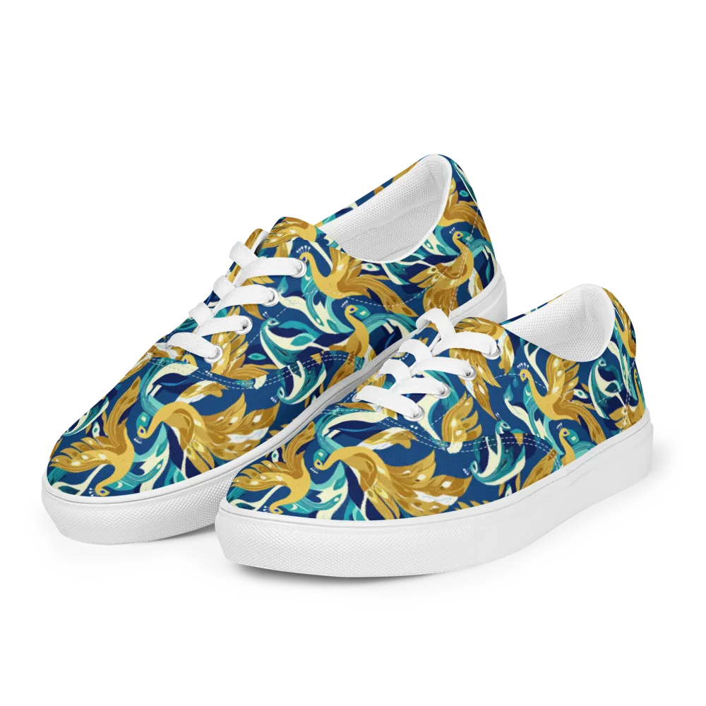 Gilded Peacock Tide on Men's Lace-Up Canvas Shoes — Left Front