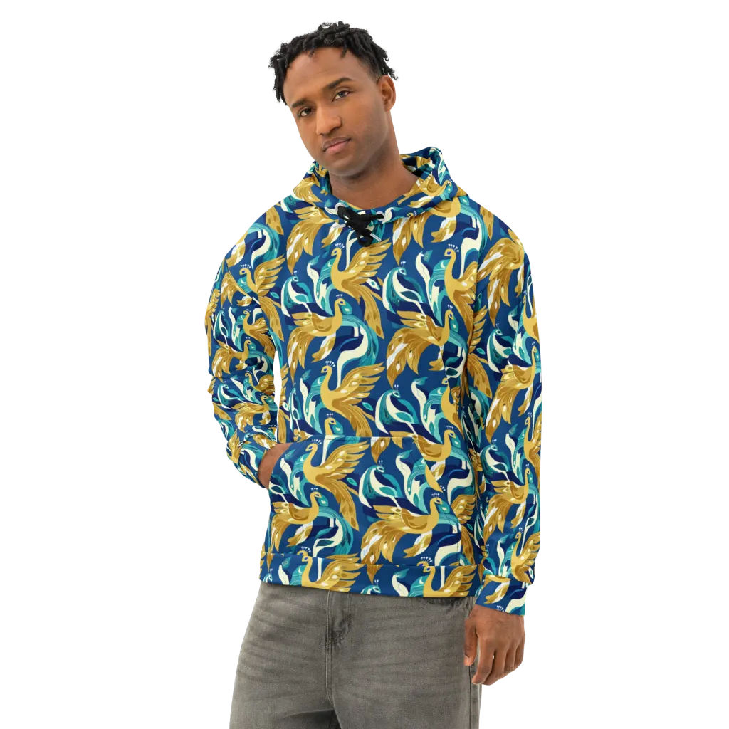 Gilded Peacock Tide on Cotton Hoodie — Left Front