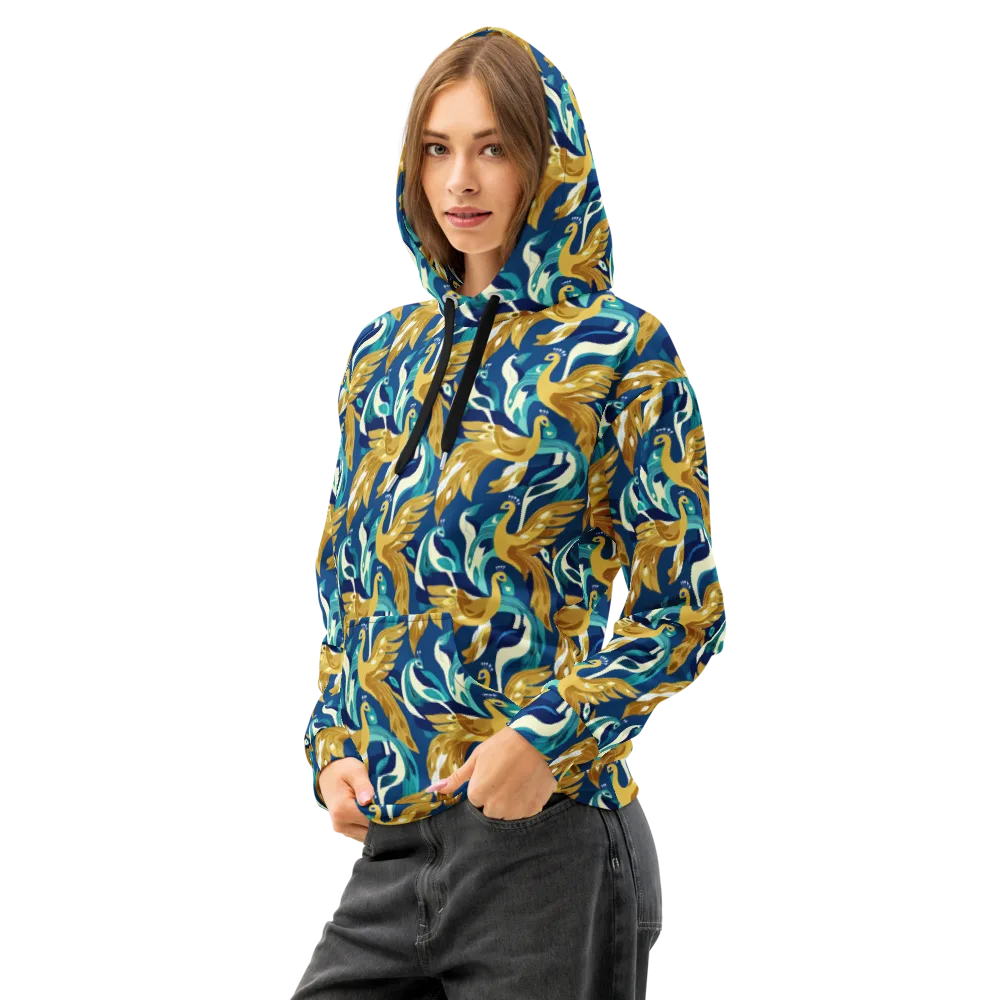 Gilded Peacock Tide on Cotton Hoodie — Left Front