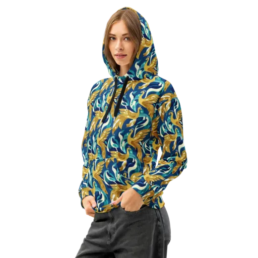 Gilded Peacock Tide on a Cotton Hoodie