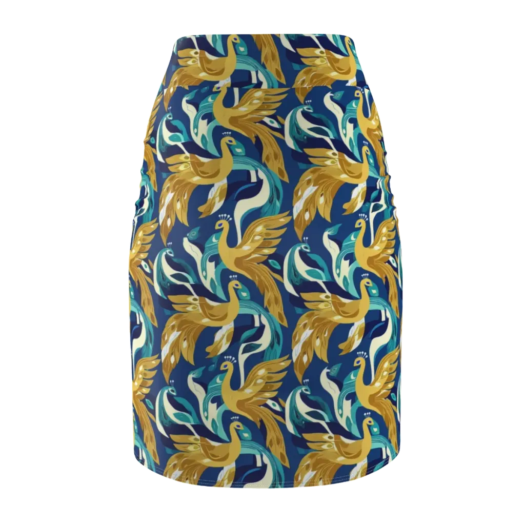 Gilded Peacock Tide on Pencil Skirt — Back