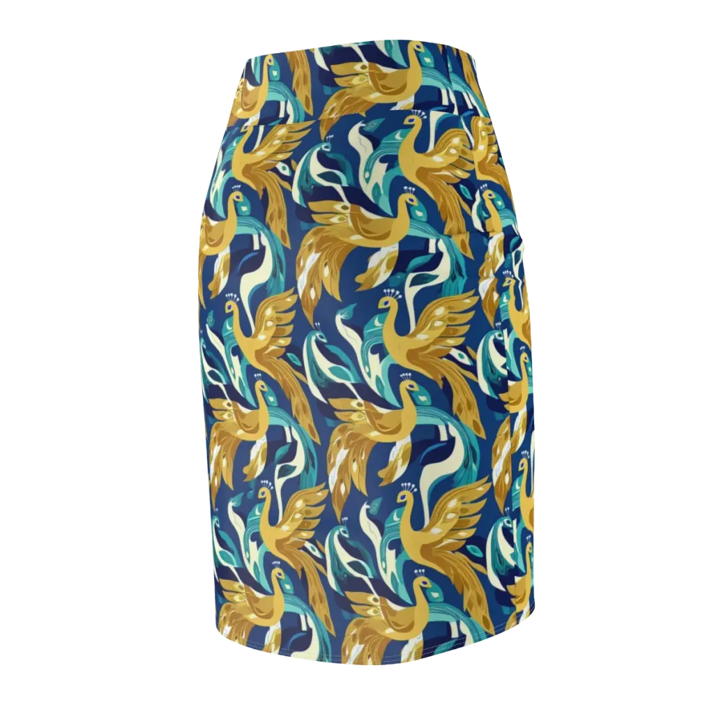Gilded Peacock Tide on Pencil Skirt — Back Side
