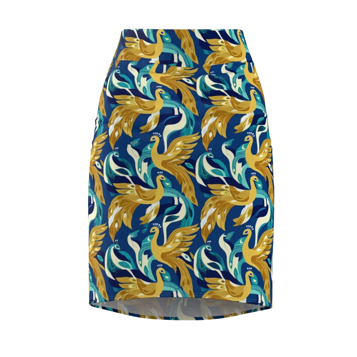 Gilded Peacock Tide on Pencil Skirt — Front