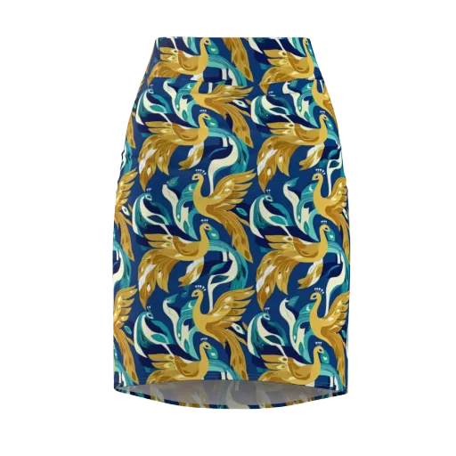 Gilded Peacock Tide on a Pencil Skirt