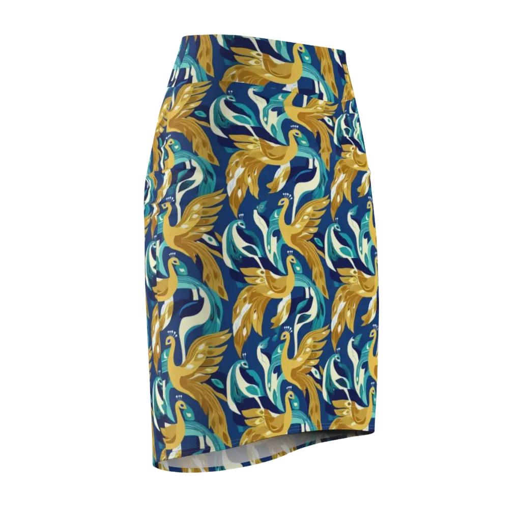 Gilded Peacock Tide on Pencil Skirt — Front Side