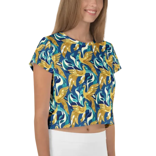 Gilded Peacock Tide on a Crop Tee