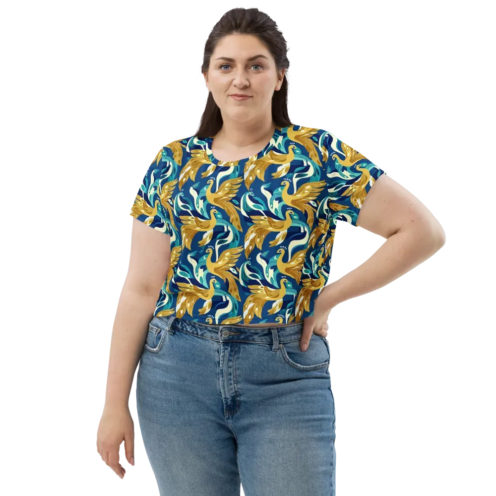 Gilded Peacock Tide on Crop Tee — Front