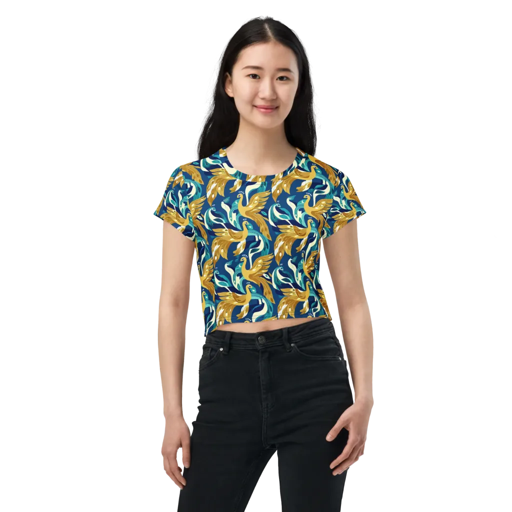 Gilded Peacock Tide on Crop Tee — Front