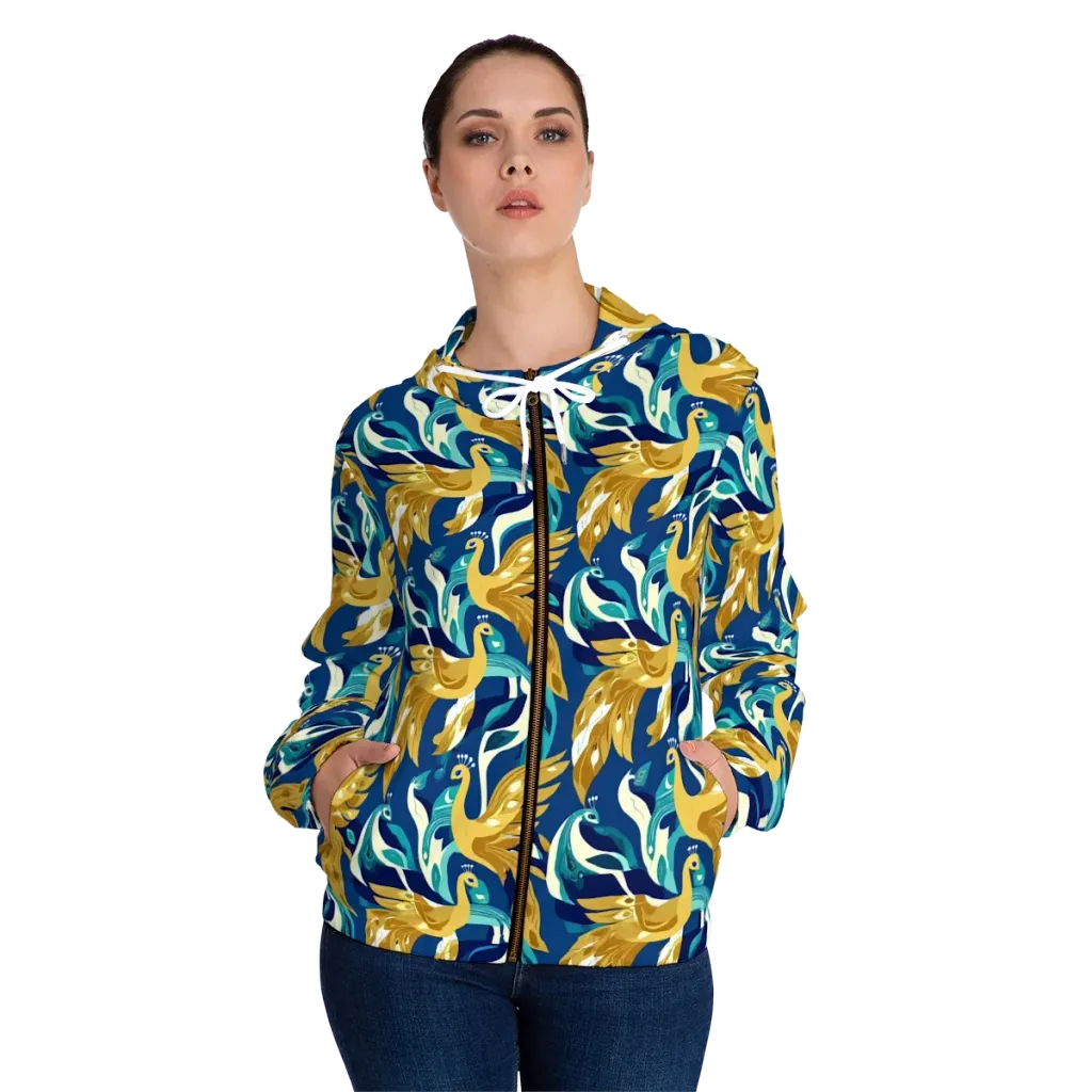 Gilded Peacock Tide on Women's Full-Zip Hoodie — Front On Person