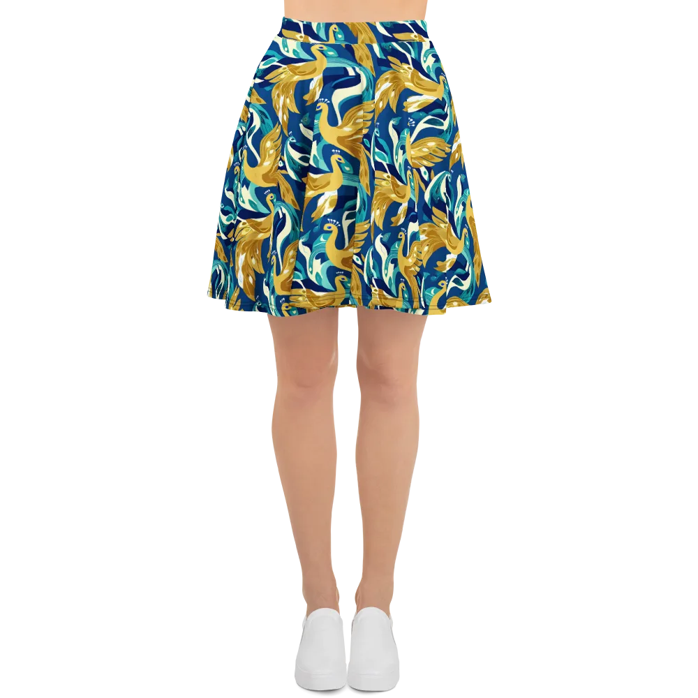 Gilded Peacock Tide on Skater Skirt — Front
