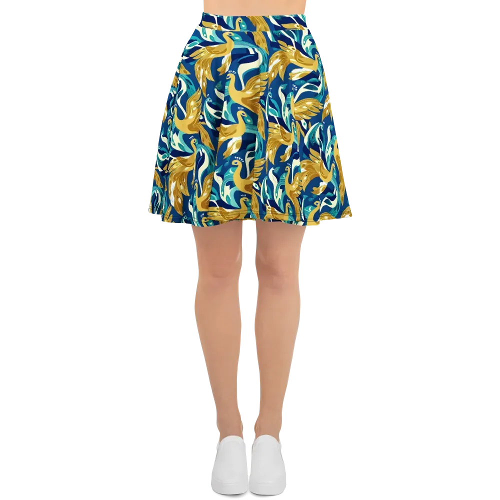 Gilded Peacock Tide on Skater Skirt — Front