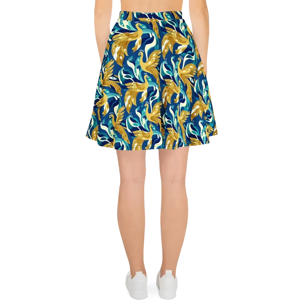 Gilded Peacock Tide on Skater Skirt — Back