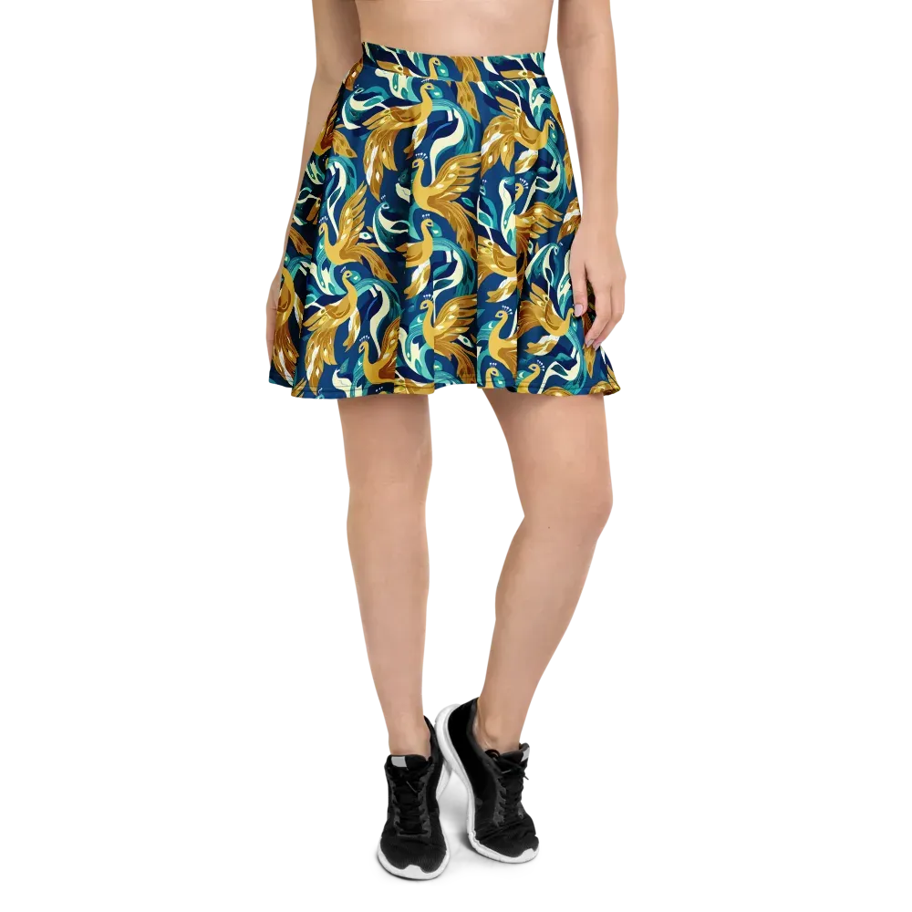 Gilded Peacock Tide on Skater Skirt — Front