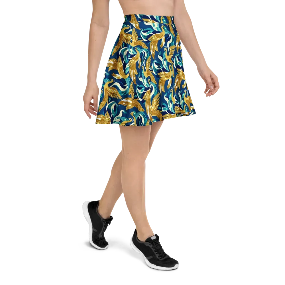 Gilded Peacock Tide on Skater Skirt — Right