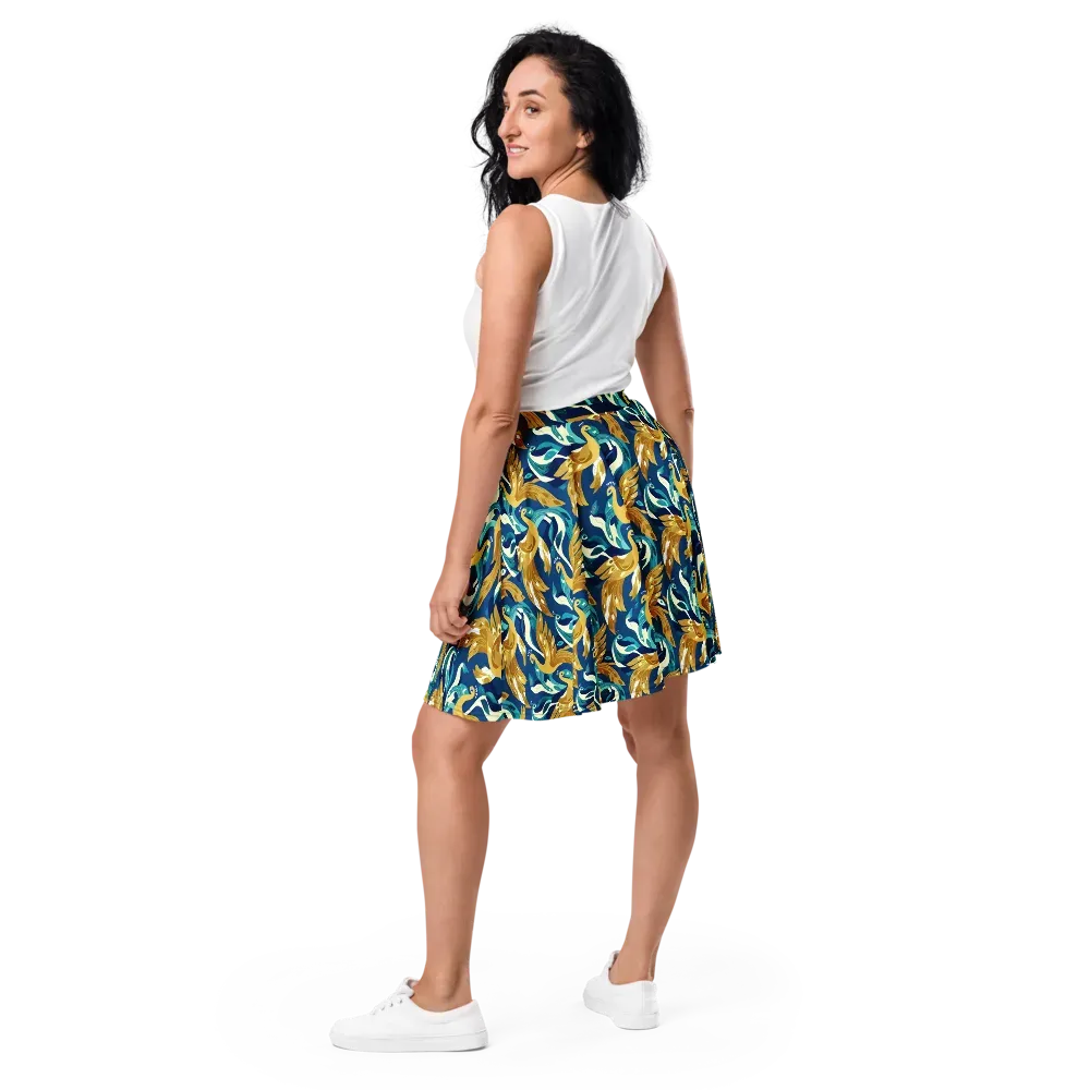 Gilded Peacock Tide on Skater Skirt — Back