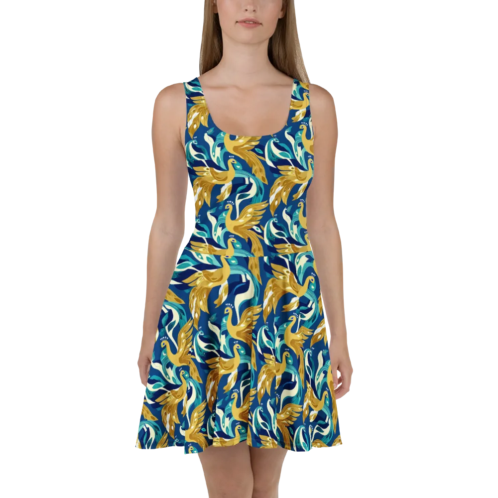 Gilded Peacock Tide on Skater Dress — Front