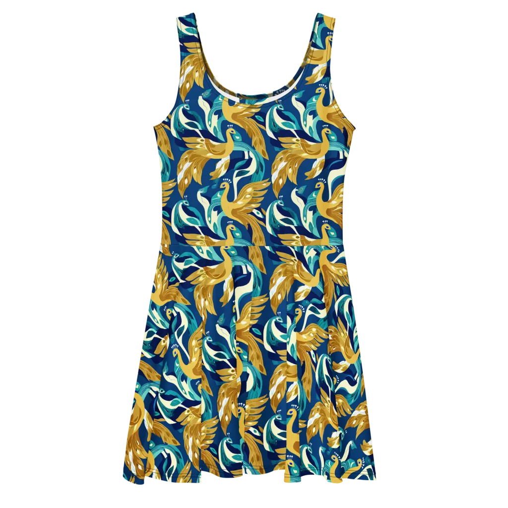 Gilded Peacock Tide on Skater Dress — Front