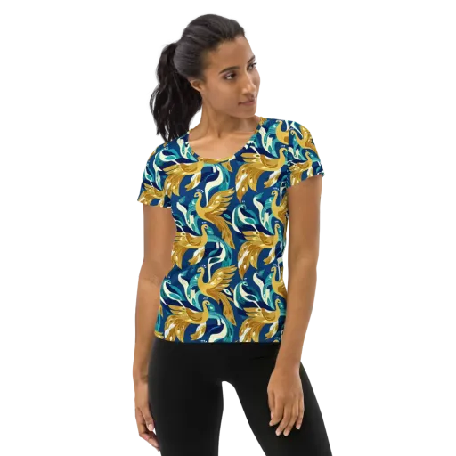 Gilded Peacock Tide on a Women's Athletic T-Shirt
