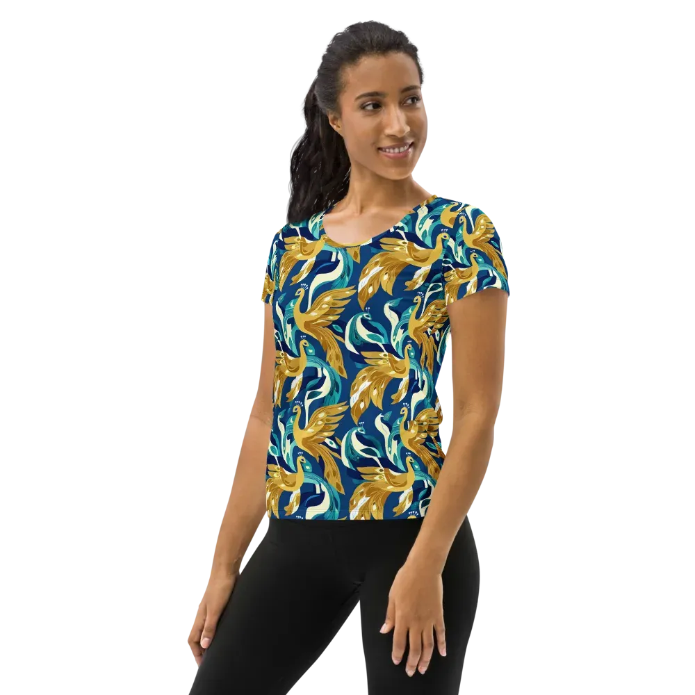Gilded Peacock Tide on Women's Athletic T-Shirt — Left