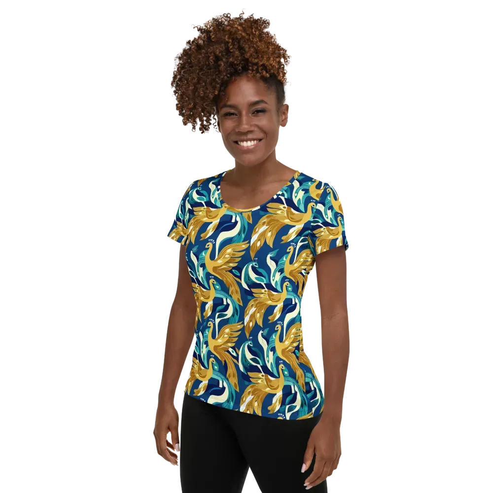 Gilded Peacock Tide on Women's Athletic T-Shirt — Left