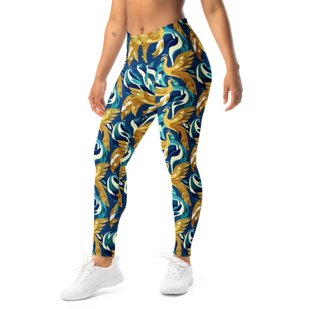Gilded Peacock Tide on Leggings — Left Front