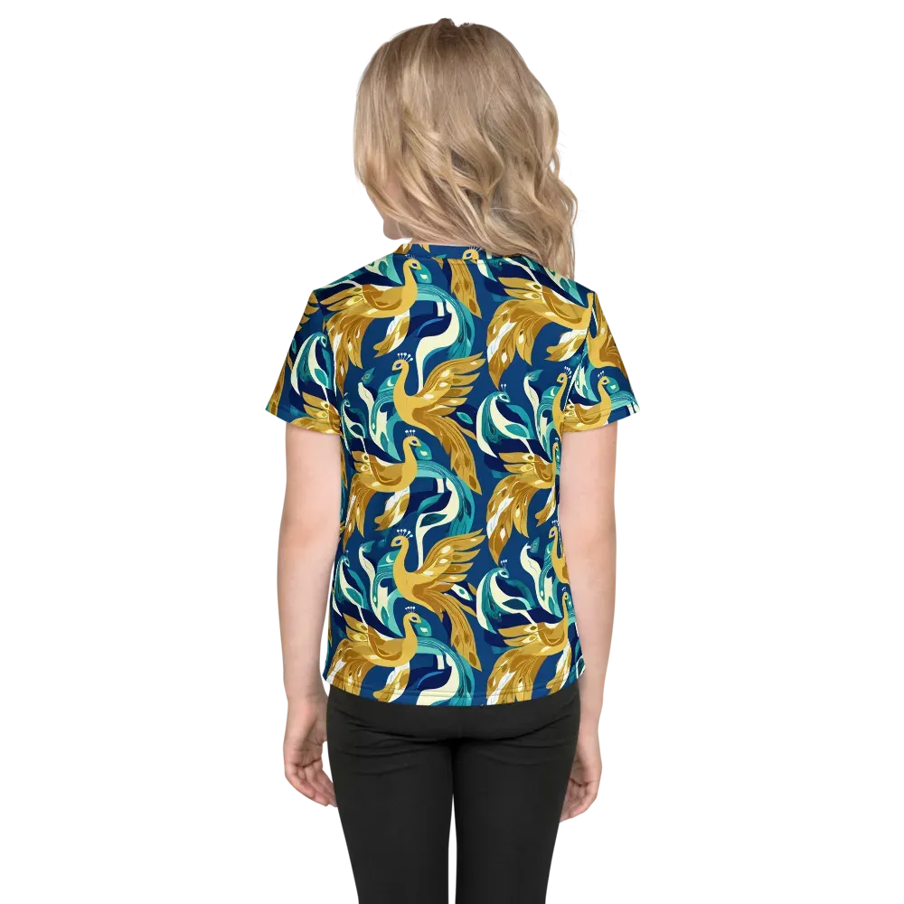 Gilded Peacock Tide on Kids Crew Neck T-Shirt — Back