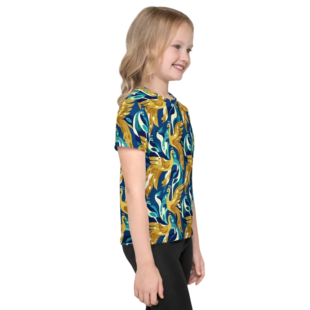 Gilded Peacock Tide on Kids Crew Neck T-Shirt — Right