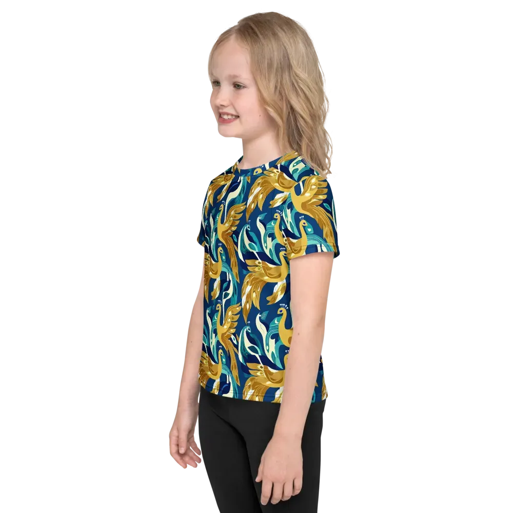 Gilded Peacock Tide on Kids Crew Neck T-Shirt — Left