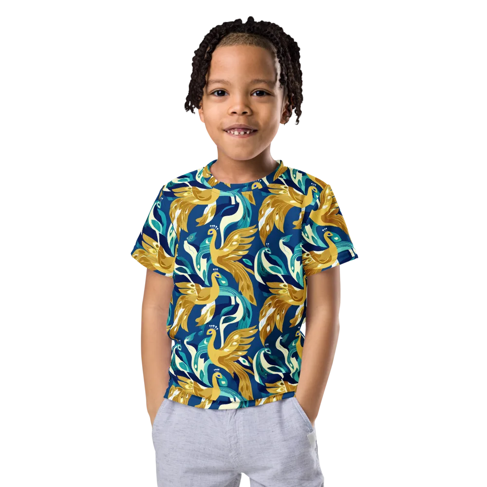 Gilded Peacock Tide on Kids Crew Neck T-Shirt — Front