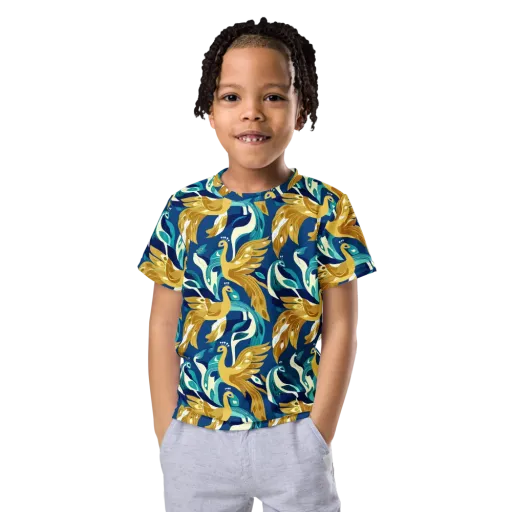 Gilded Peacock Tide on a Kids Crew Neck T-Shirt