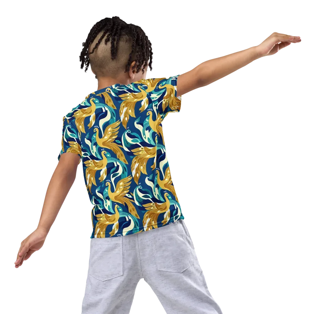 Gilded Peacock Tide on Kids Crew Neck T-Shirt — Back