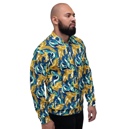 Gilded Peacock Tide on a Bomber Jacket
