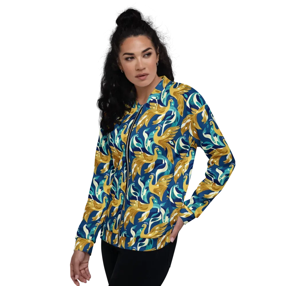 Gilded Peacock Tide on Bomber Jacket — Left