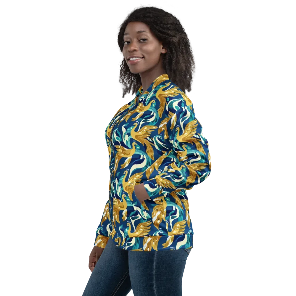 Gilded Peacock Tide on Bomber Jacket — Left